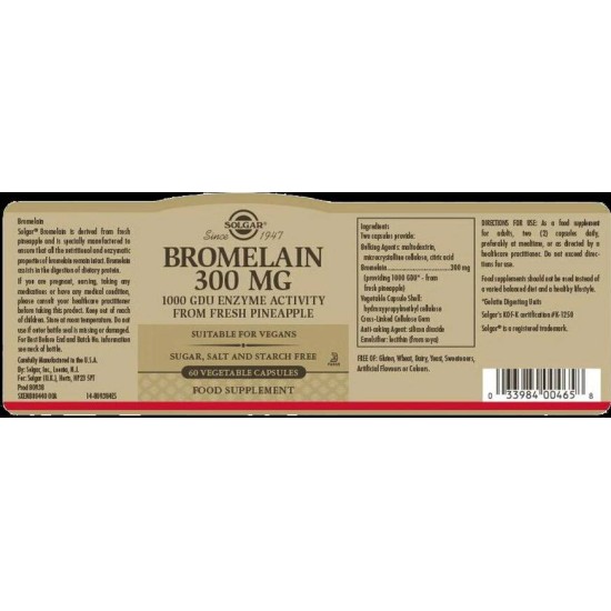 Solgar Bromelain 300 мг / 1000 GDU / 60 капсули на супер цена