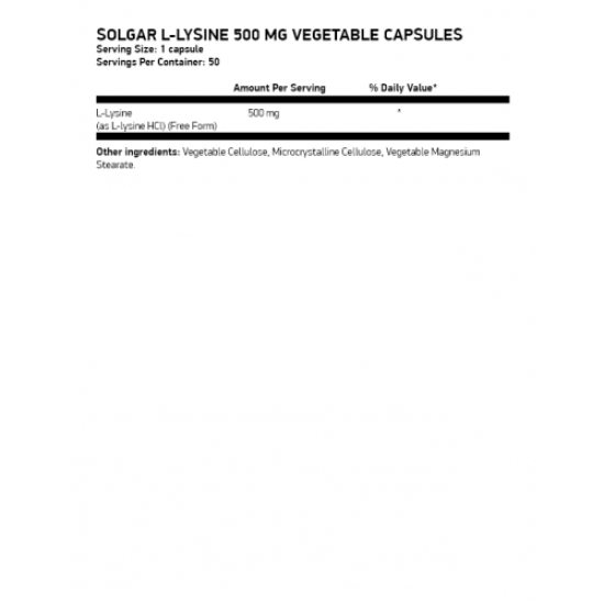 Solgar L-Lysine 500 mg, 50 vcaps на супер цена