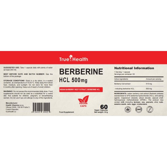 True Health Berberine HCL 500 мг / 60 капсули на супер цена