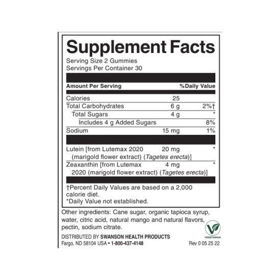 Swanson Lutein & Zeaxanthin Gummies - Mango 60 дъвчащи таблетки на супер цена