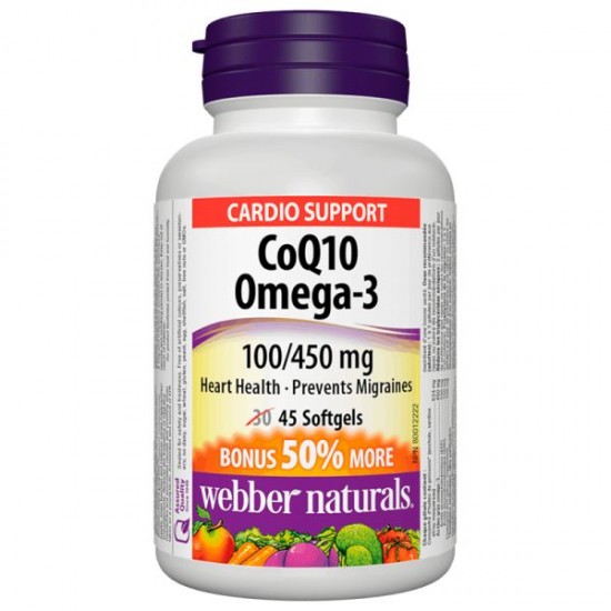 WEBBER NATURALS CoQ10 & Omega-3/ Коензим Q10 100 mg + Omega-3 450 mg x 45 soft на супер цена