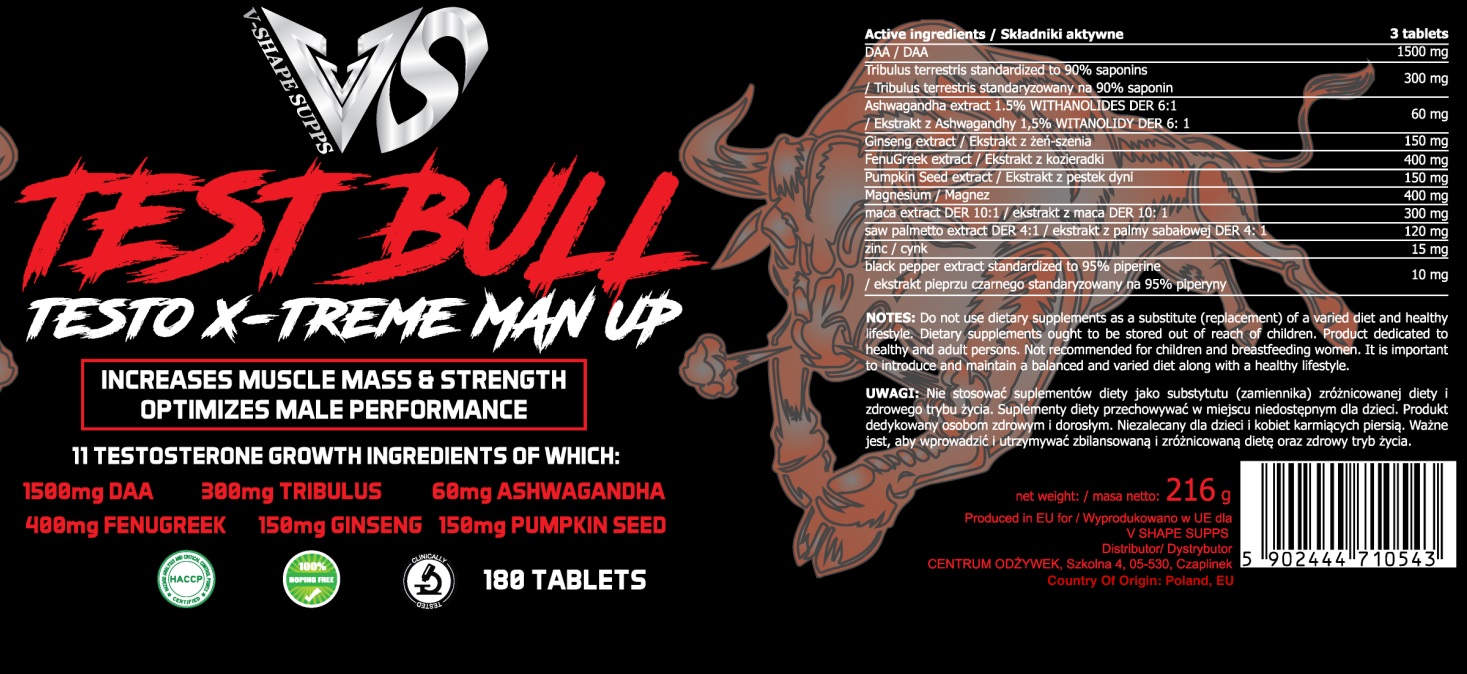Shape Boost Tablets ᐉ V-SHAPE SUPPS TEST BULL Testosterone Booster 180 tabs / 60 serv на ...